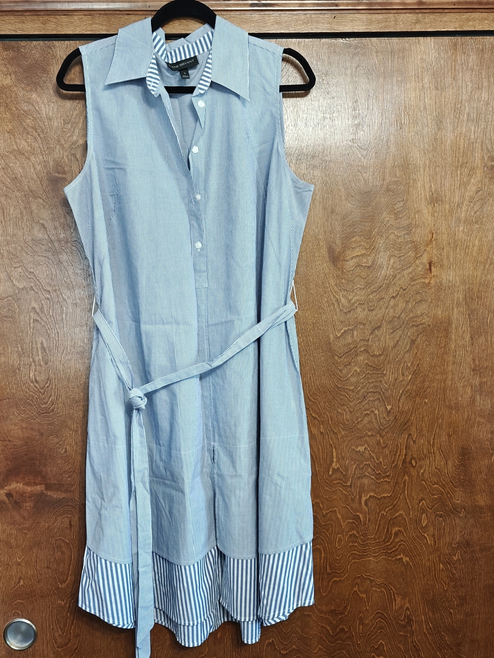 Lane Bryant Light Blue & White Sleeveless Shirt Midi Dress